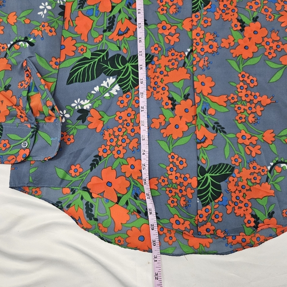 VTG Fruit of The Loom Teal & Orange floral blouse, Size XL - Picture 2 of 8